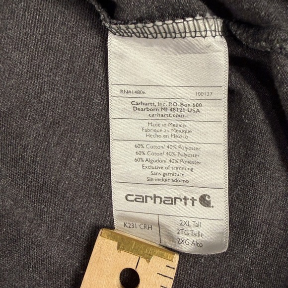 Carhartt Mens 2XL Tall Long Sleeve Gray Original Fit Logo Graphic T-Shirt - Picture 5 of 8